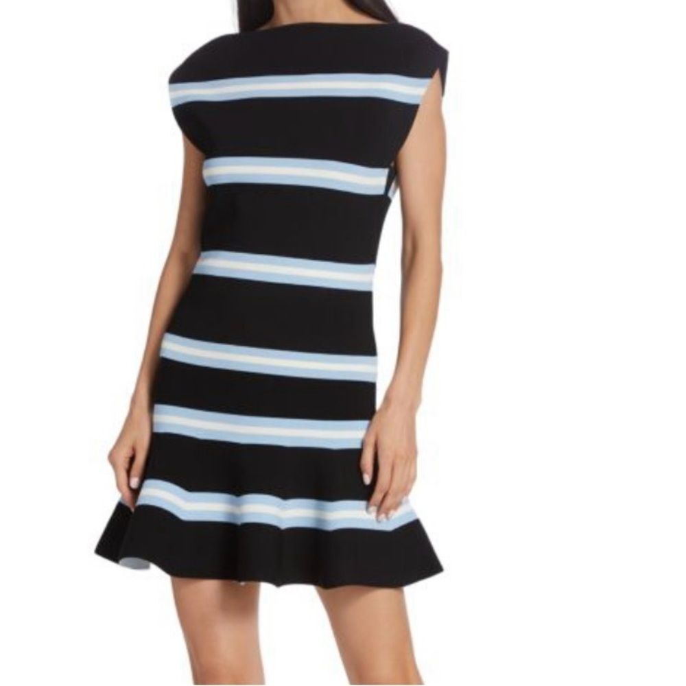 Tanya Taylor Black and Blue Striped Skirt Set